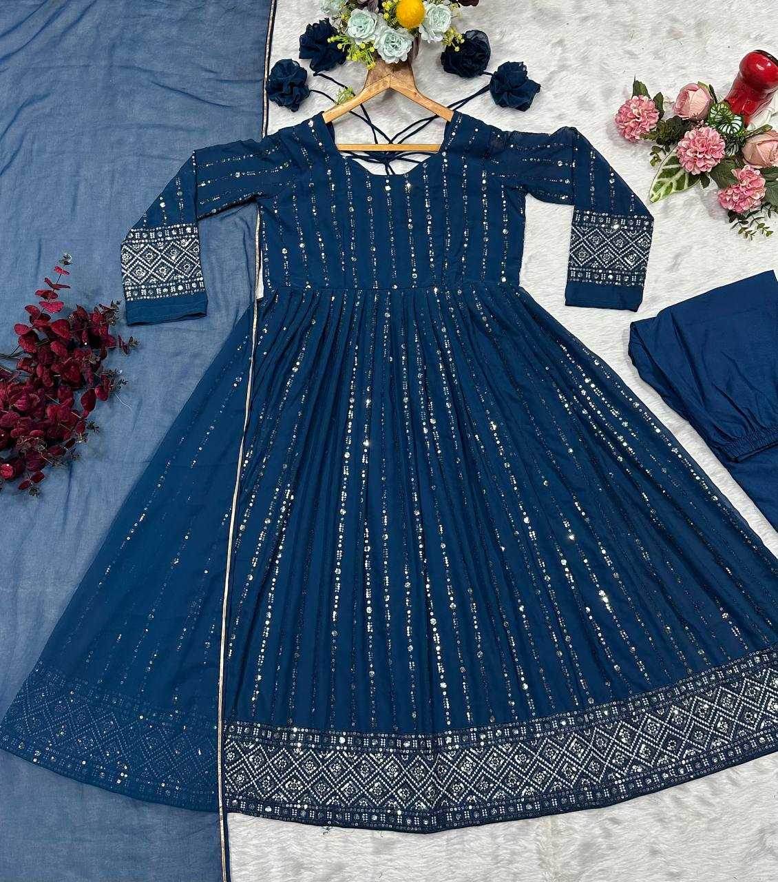 Faux Blooming Anarkali Sequin Gown - MYLUXURY LANE ENTERPRISE